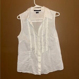 Theory White Sleeveless Blouse with Lace Trim